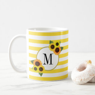Mug Rayures lumineuses Fleurs de soleil jaunes Monogra