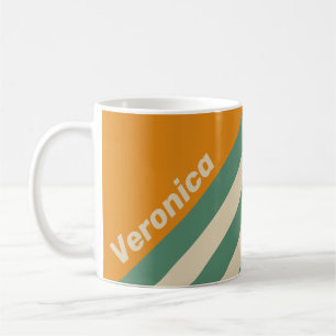 Mug Rayures Orange Rétro avec Nom