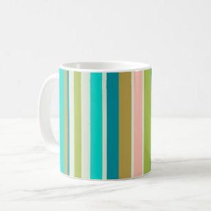 Mug Rayures rétro verticales rose turquoise et pêche