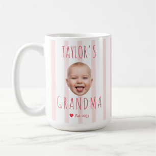Mug Rayures roses photo personnalisée et nom visage de