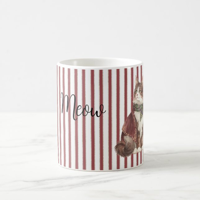 Mug Rayures Rouges Blanches Chat Miaule (Centre)