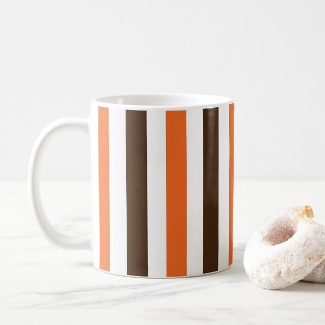 Mug Rayures verticales orange marron  (Avec donut)