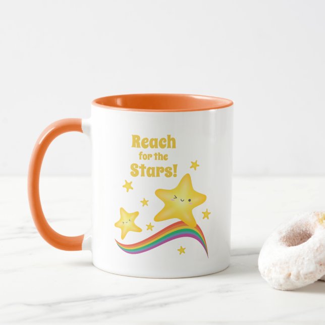 Mug Reach For The Stars and Rainbow Motivational (Avec donut)