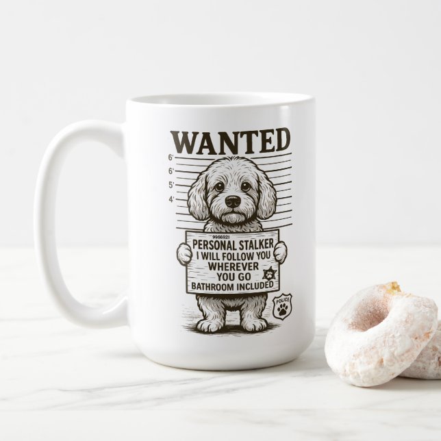 Mug Recherché Funny Chien Personal Stalker (Avec donut)