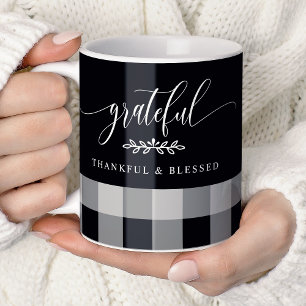 Mug Reconnaissant Merci Bénie Plaid Noir et Blanc