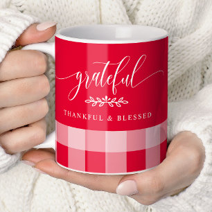 Mug Reconnaissant Merci Bénie Plaid Rouge et Blanc