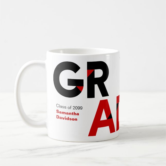 Mug Red Big Bold Angle-Cut Lettres Graduation (Gauche)