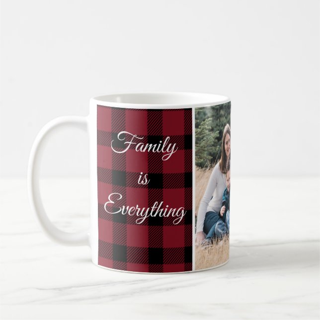 Mug Red Black Buffalo Plaid Family Citation Nom Photo (Gauche)