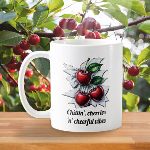 Mug Red Cherries 'n' Vibes joyeux Monogramme tendance