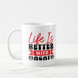 Mug Red et black Life est mieux avec un chat mignon