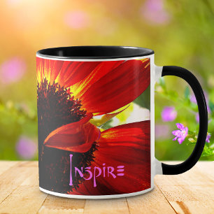 Mug Red Gerbera Daisy Photo Inspire Citation Typograph