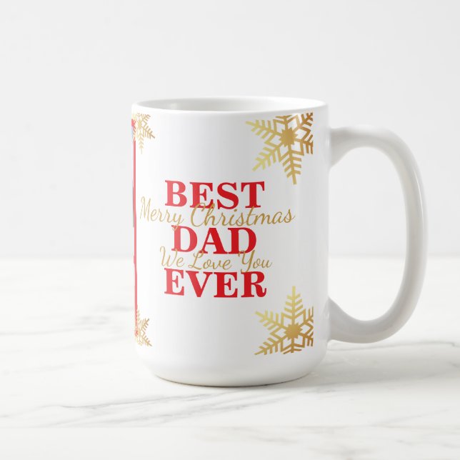 Mug Red Gold Merry Christmas Best Dad Ever Photo (Droite)