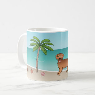 Mug Red Golden Retriever À Une Plage Tropicale D'Été