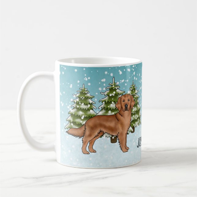 Mug Red Golden Retriever Chien Noël Nom personnalisé (Gauche)