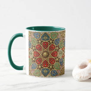 Mug Red Green Blue Faux Gold Motif d'art arabe