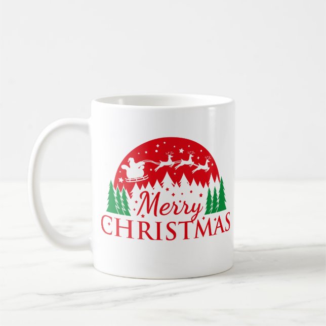 Mug Red Green Joyeux Noël Père Noël Sleigh (Gauche)