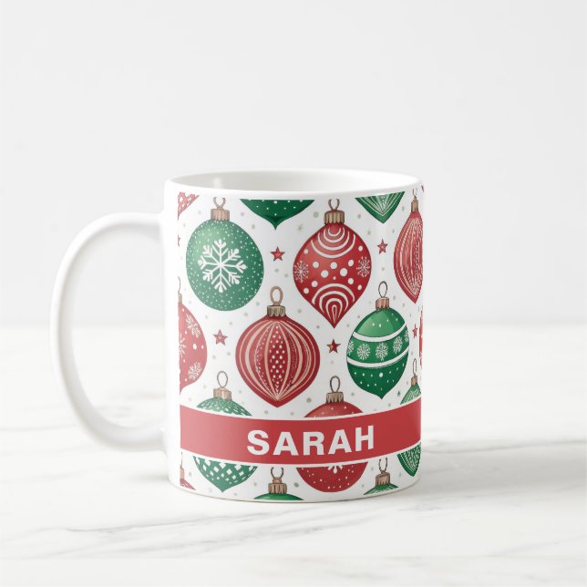 Mug Red & Green Ornaments Stars Christmas (Gauche)