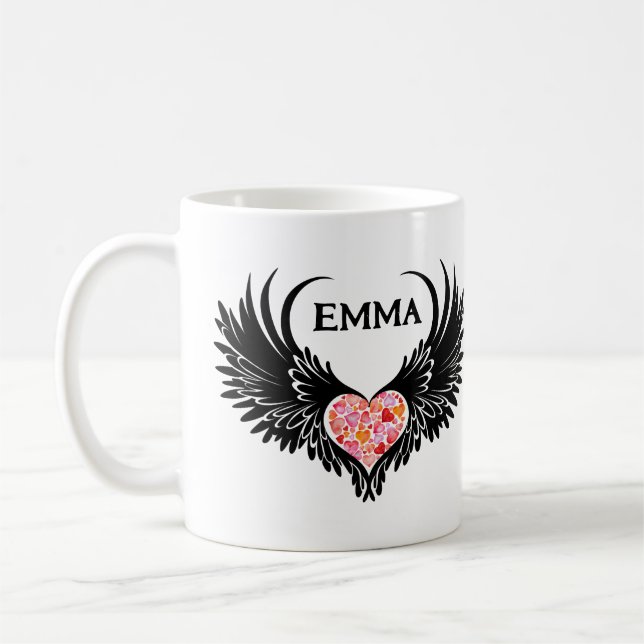 Mug Red heart angel black wings (Gauche)