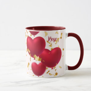 Mug Red Hearts Gold Confetti