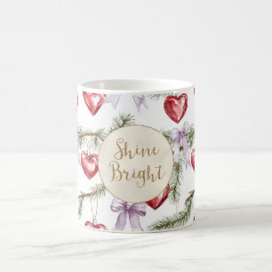 Mug Red Hearts Purple Bows Noël Parties scintillant or