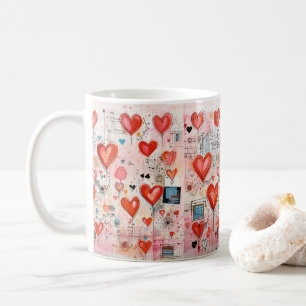 Mug Red Hearts Whimsical Love Motif