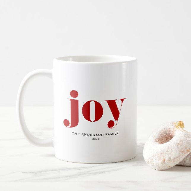 Mug Red JOY Bold Typographie moderne Noël (Avec donut)