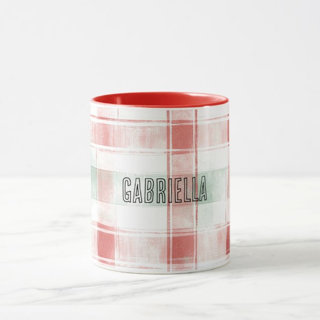 Mug Red Mint Peppermint Mocha Plaid Stripes Christmas (Centre)