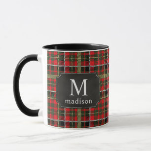 Mug Red Plaid avec nom monogramme or