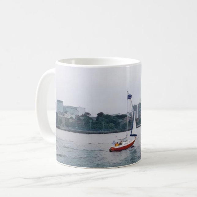 Mug Red Sailboat Art Navy (Devant gauche)