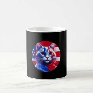 Mug Red White & Blue Cat With American Flag Background