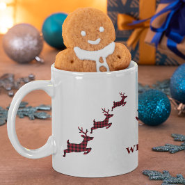 Mug Reinder de Noël Rouge noir Buffalo Plaid Check