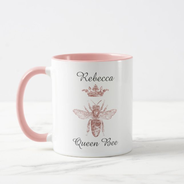 Mug Reine-abeille rose personnalisée avec couronne (Gauche)