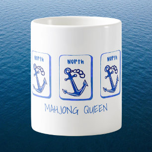 Mug Reine Mahjong Nautical / Tuiles d'ancre bleue Côti