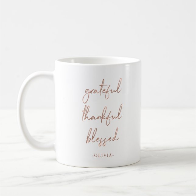 Mug Remerciements Heureux Bénis | Script or Rose Faux (Gauche)