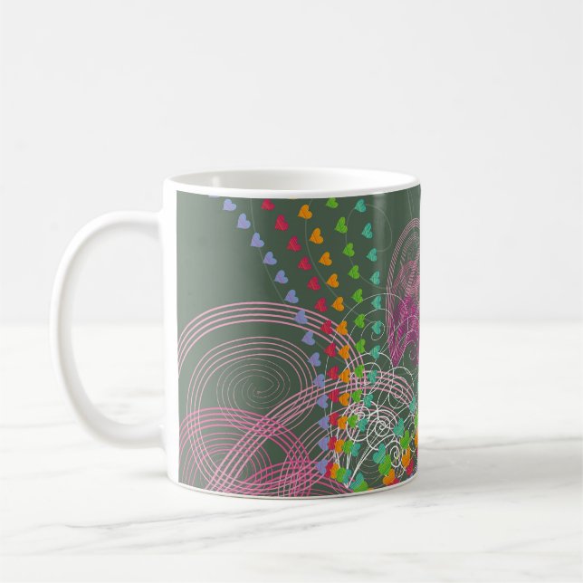 Mug Remous de rose de coeurs d'arc-en-ciel (Gauche)