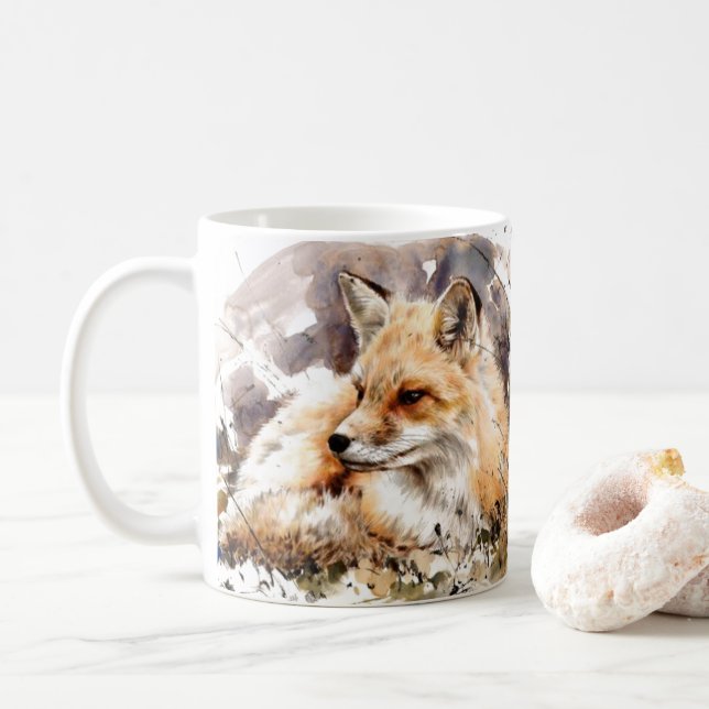 Mug Renard art aquarelle tasse, le renard amant cadeau (Avec donut)