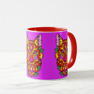 Mug Renard boho art abstrait loup bohème rouge violet