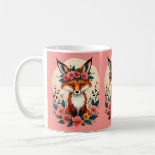 Mug Renard de Boho Whimsical avec Forêt de Couronne Fl