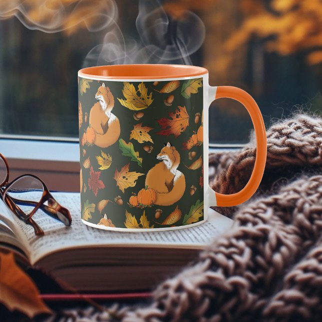 Mug Renard roux Feuilles d'automne Glands Motif vert (Créateur téléchargé)