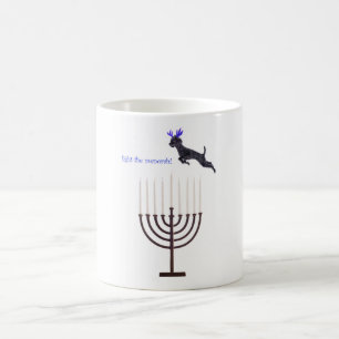 Mug Renne noir de chien de caniche de Hanoukka Menorah