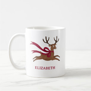 Mug Renne Rétro Portant une Écharpe Rouge Style Vintag