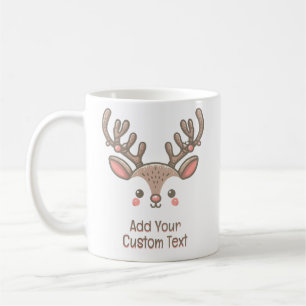 Mug Rennes de Noël Corne Visage Texte Personnalisé