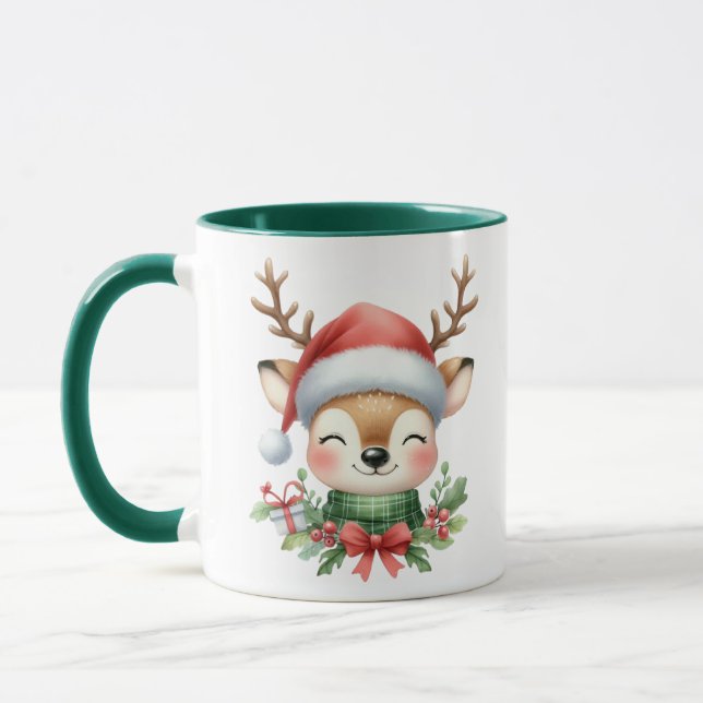 Mug Rennes de Noël festives ajouter monogramme (Gauche)