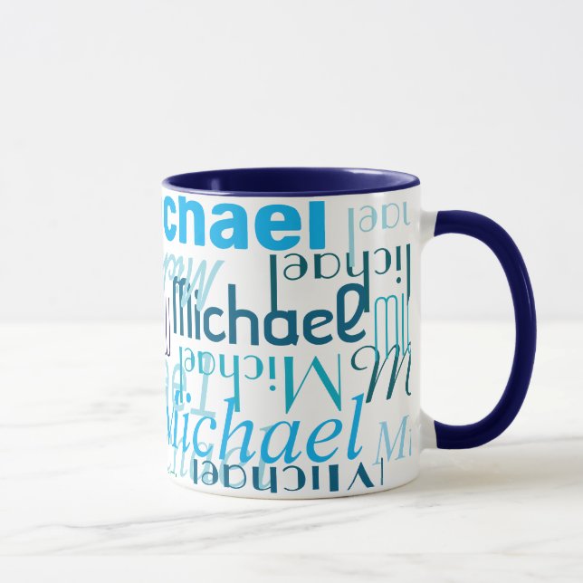 Mug Répéter votre nom Cool Typographie bleu (Droite)