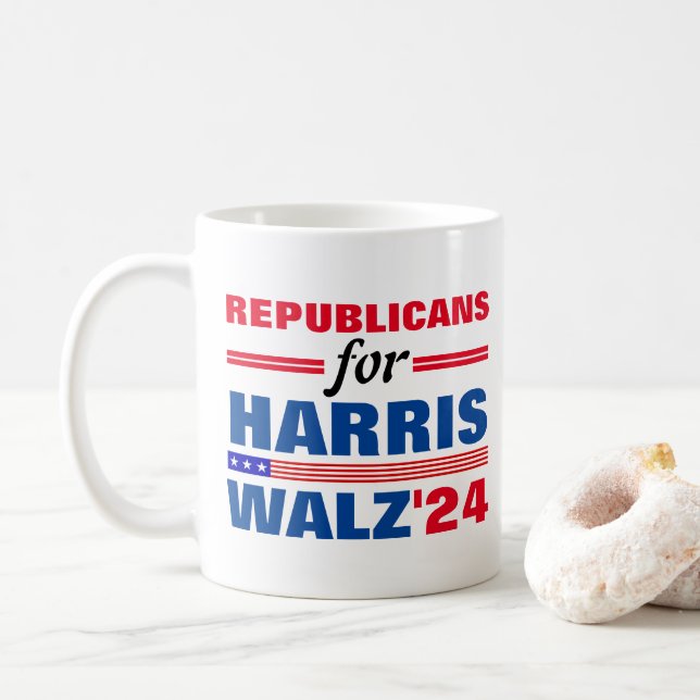 Mug Républicains pour Harris Walz Red Blue (Avec donut)
