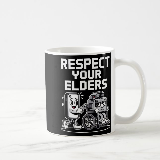 Mug Respect Your Elders Retro Tech Camera Phone Cartoo (Droite)