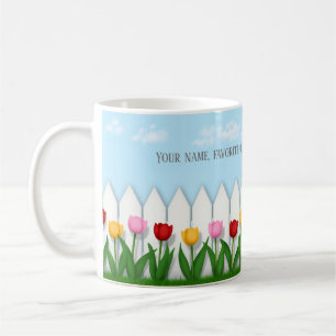 Mug Ressort Tulipe Blanc Picket clôture Texte personna