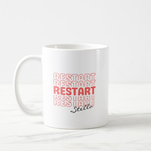 Mug Restart Coral Wavy Retro Custom Name Text (Gauche)