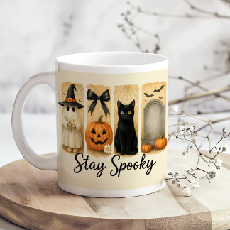Mug "Restez Éffrayant" Halloween Brosse Stroke Chat