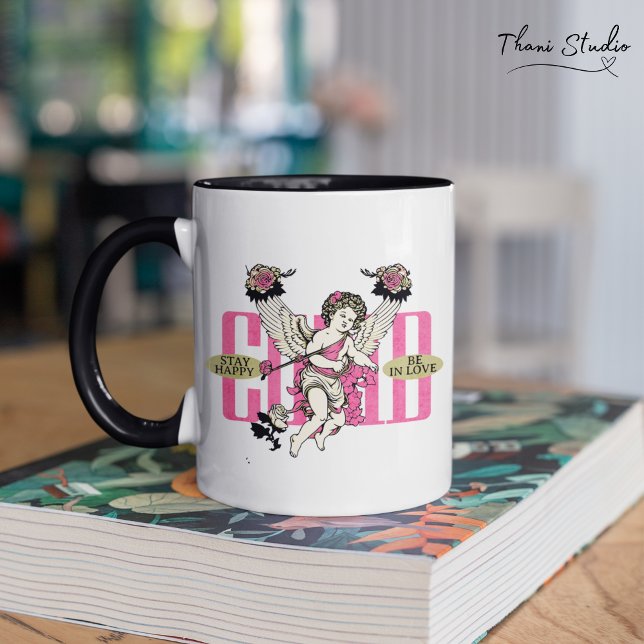 Mug Restez heureux d'être en amour Cupid Valentine Vin (Créateur téléchargé)